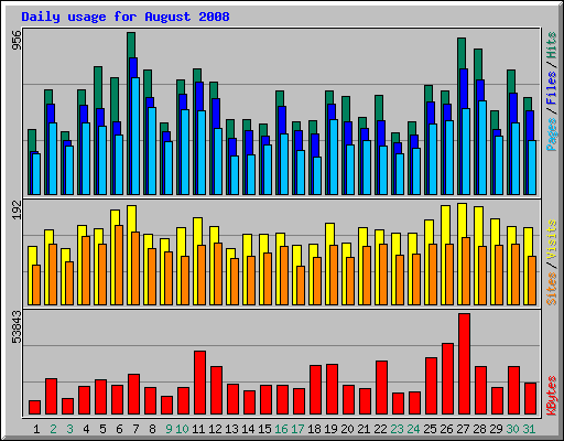 Daily usage for August 2008