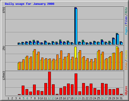 Daily usage for January 2008