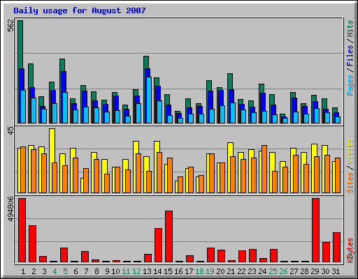 Daily usage for August 2007