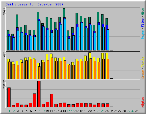 Daily usage for December 2007