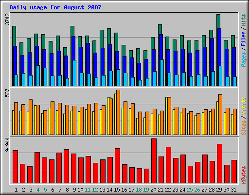 Daily usage for August 2007